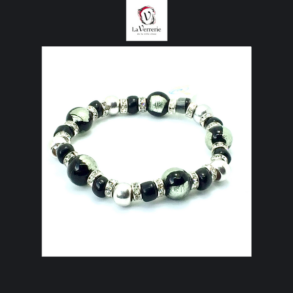 Bracelet élastique noir-argent
