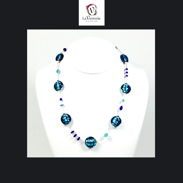 Collier verre de Murano. Collier Charly. Bijoux Murano. Collier bleu.
