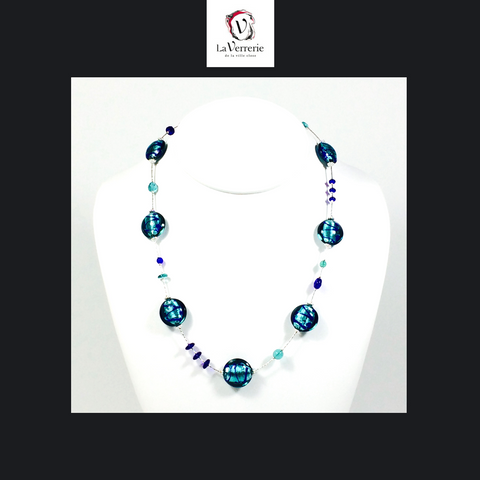 Collier verre de Murano. Collier Charly. Bijoux Murano. Collier bleu.