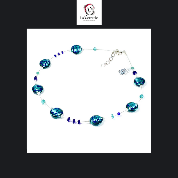 Collier verre de Murano. Collier Charly. Bijoux Murano. Collier bleu.