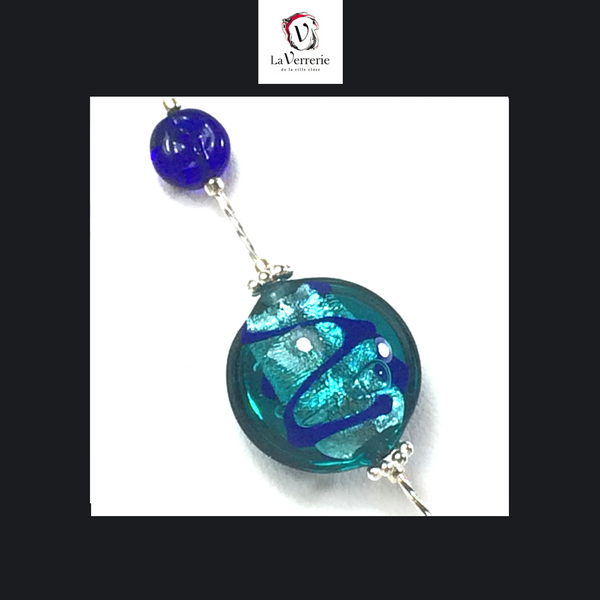 Collier verre de Murano. Collier Charly. Bijoux Murano. Collier bleu.