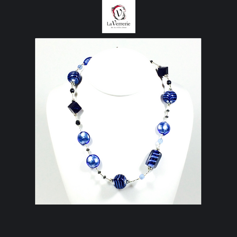 Collier verre de Murano. Collier Fenicio. Collier bleu.