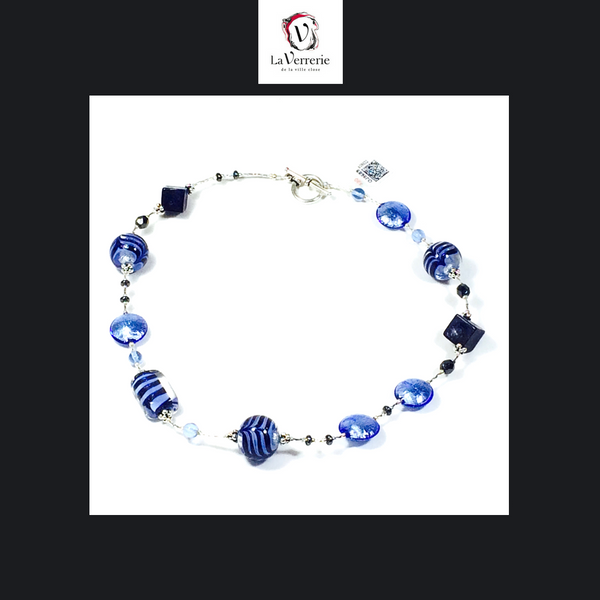 Collier verre de Murano. Collier Fenicio. Collier bleu.