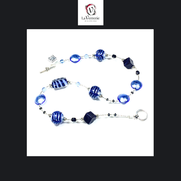 Collier verre de Murano. Collier Fenicio. Collier bleu.