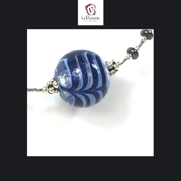 Collier verre de Murano. Collier Fenicio. Collier bleu.