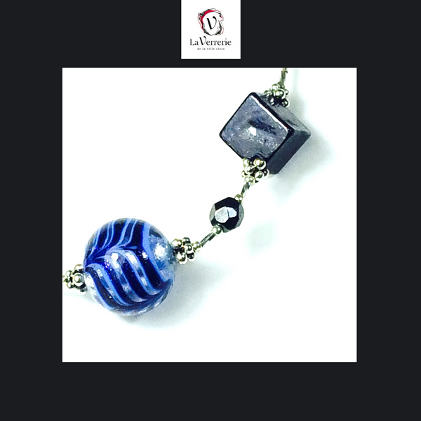 Collier verre de Murano. Collier Fenicio. Collier bleu.