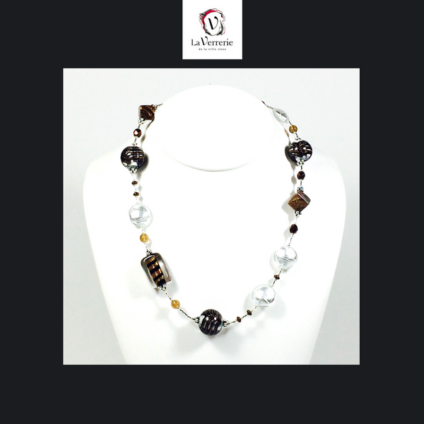 Collier verre de Murano. Collier Fenicio. Collier marron.