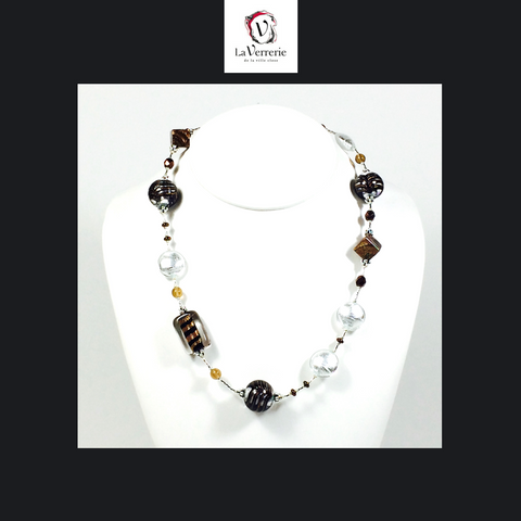 Collier verre de Murano. Collier Fenicio. Collier marron.