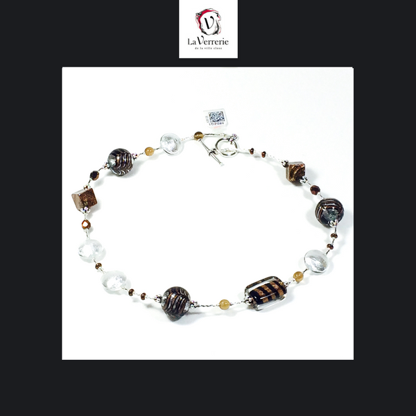 Collier verre de Murano. Collier Fenicio. Collier marron.