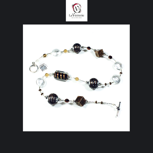 Collier verre de Murano. Collier Fenicio. Collier marron.