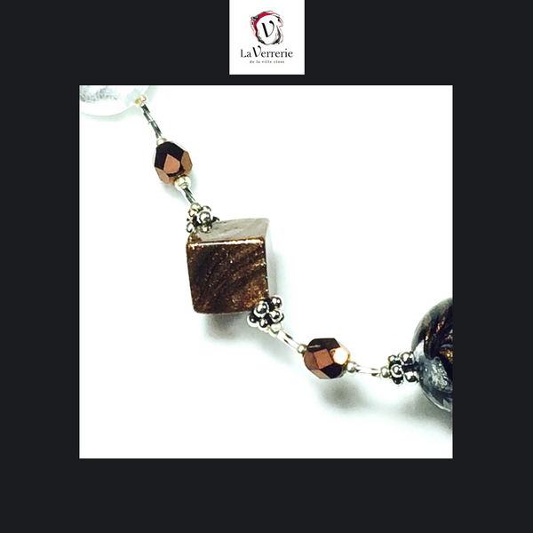 Collier verre de Murano. Collier Fenicio. Collier marron.