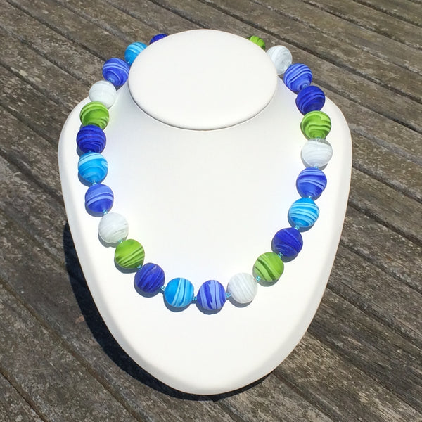 Collier verre de Murano. Collier Lagon. Bijoux Murano. Collier bleu.