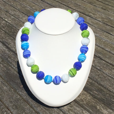 Collier verre de Murano. Collier Lagon. Bijoux Murano. Collier bleu.