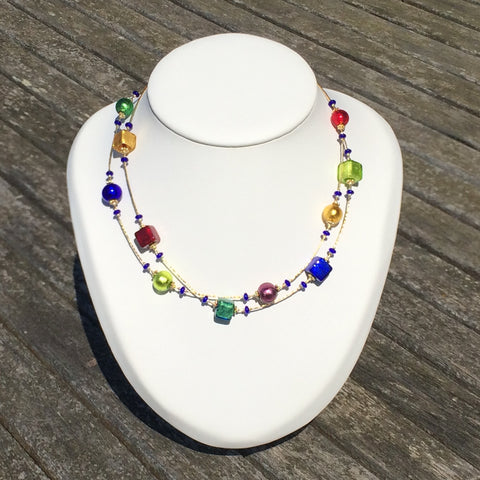 Collier verre de Murano. Collier Pénélope. Bijoux Murano. Collier multicolore.