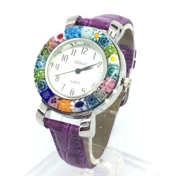 Montre Millefiori. Montre mauve. Montre Millefiori mauve.