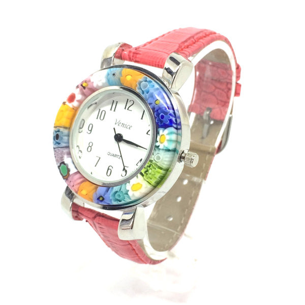 Montre Millefiori. Montre rouge. Montre Millefiori rouge.