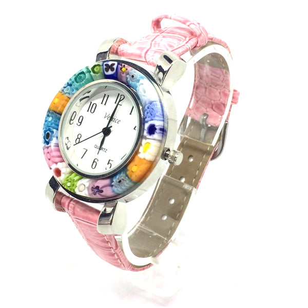 Montre Millefiori. Montre rose. Montre Millefiori rose.