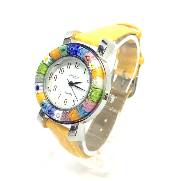 Montre Millefiori. Montre jaune. Montre Millefiori jaune.
