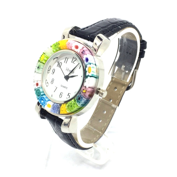 Montre Millefiori. Montre noire. Montre Millefiori noire.