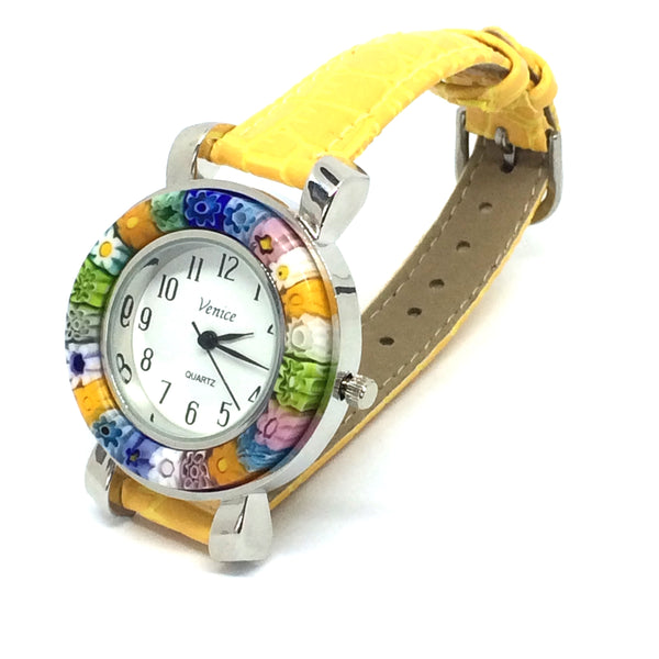 Montre Millefiori. Montre jaune. Montre Millefiori jaune.