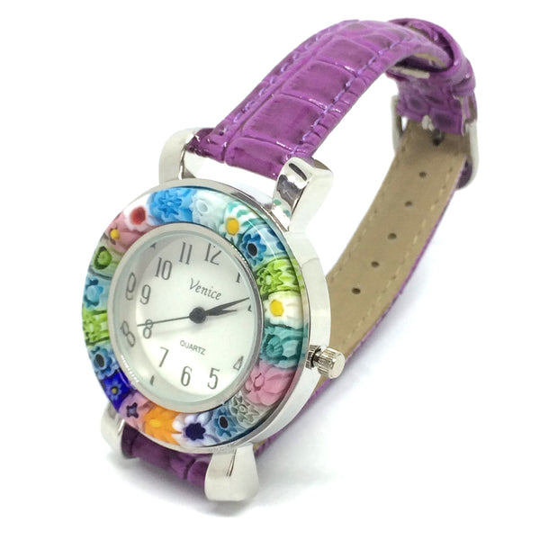 Montre Millefiori. Montre mauve. Montre Millefiori mauve.
