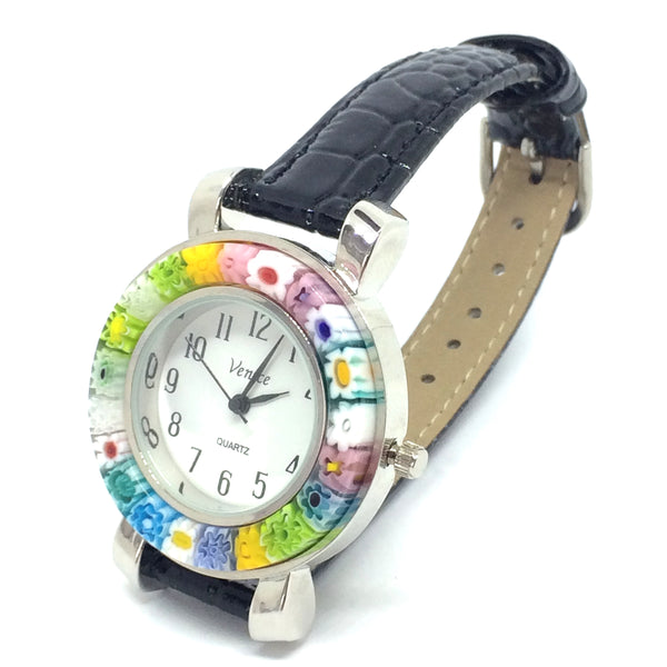 Montre Millefiori. Montre noire. Montre Millefiori noire.