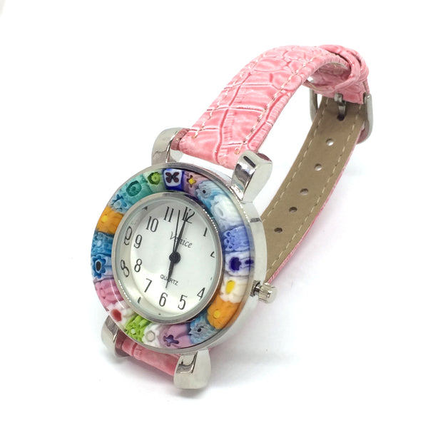 Montre Millefiori. Montre rose. Montre Millefiori rose.