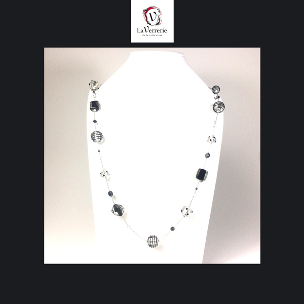 Collier verre de Murano. Collier Jojo Lunga. Bijoux Murano. Collier argent.