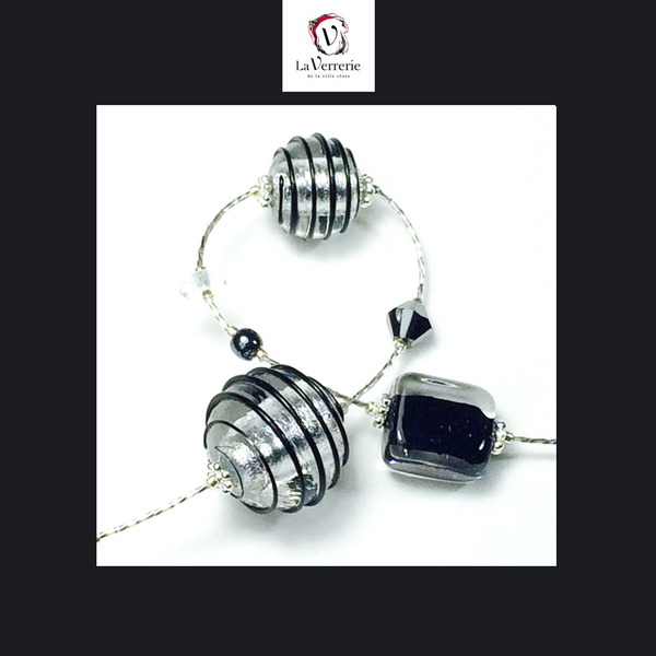 Collier verre de Murano. Collier Jojo Lunga. Bijoux Murano. Collier argent.