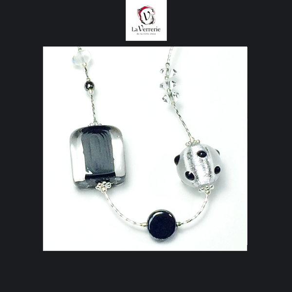Collier verre de Murano. Collier Jojo Lunga. Bijoux Murano. Collier argent.