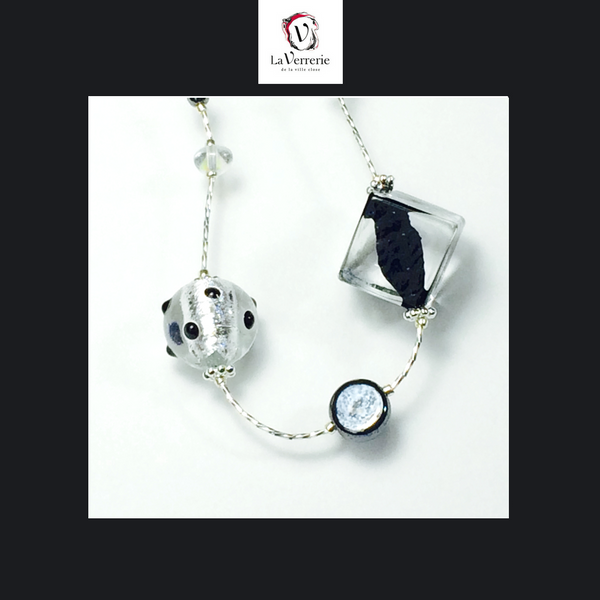 Collier verre de Murano. Collier Jojo Lunga. Bijoux Murano. Collier argent.