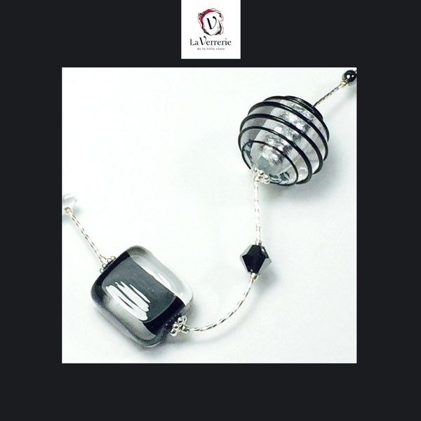 Collier verre de Murano. Collier Jojo Lunga. Bijoux Murano. Collier argent.