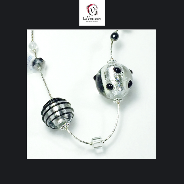 Collier verre de Murano. Collier Jojo Lunga. Bijoux Murano. Collier argent.