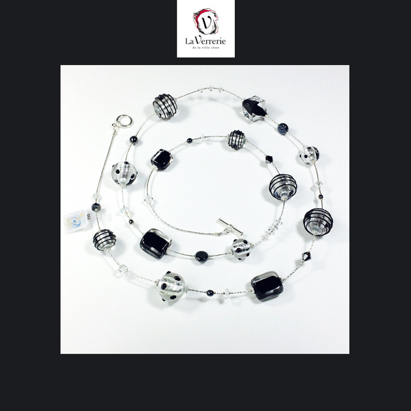 Collier verre de Murano. Collier Jojo Lunga. Bijoux Murano. Collier argent.