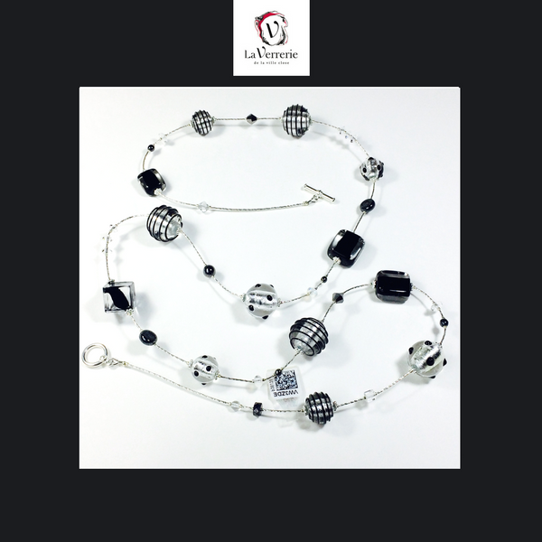Collier verre de Murano. Collier Jojo Lunga. Bijoux Murano. Collier argent.