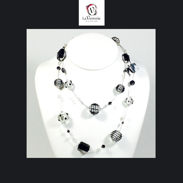 Collier verre de Murano. Collier Jojo Lunga. Bijoux Murano. Collier argent.