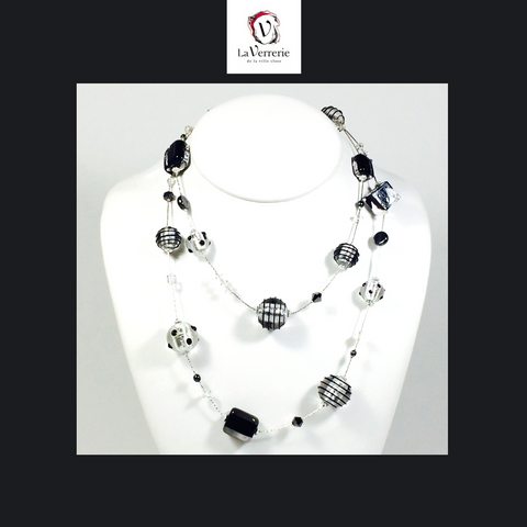Collier verre de Murano. Collier Jojo Lunga. Bijoux Murano. Collier argent.