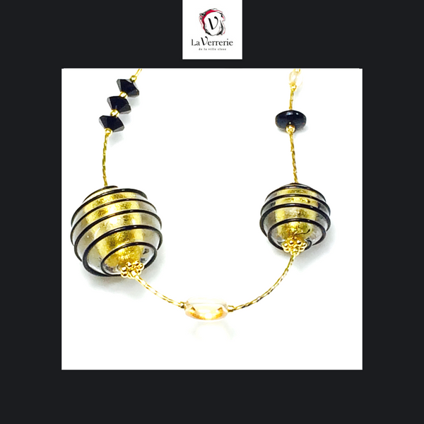 Collier verre de Murano. Collier Jojo Lunga. Bijoux Murano. Collier or.