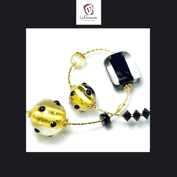 Collier verre de Murano. Collier Jojo Lunga. Bijoux Murano. Collier or.