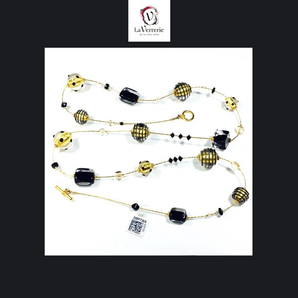 Collier verre de Murano. Collier Jojo Lunga. Bijoux Murano. Collier or.