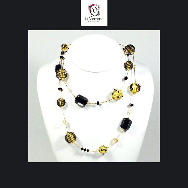 Collier verre de Murano. Collier Jojo Lunga. Bijoux Murano. Collier or.