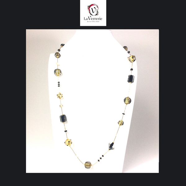 Collier verre de Murano. Collier Jojo Lunga. Bijoux Murano. Collier or.