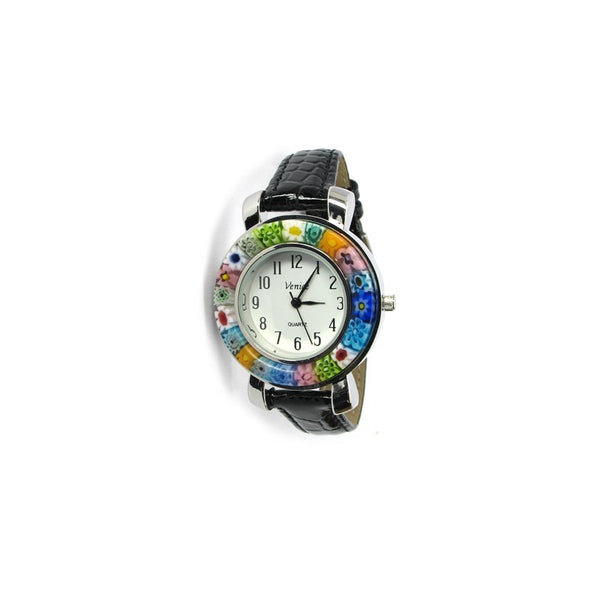 Montre Millefiori. Montre noire. Montre Millefiori noire.