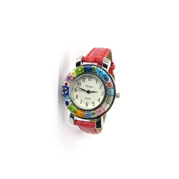 Montre Millefiori. Montre rouge. Montre Millefiori rouge.